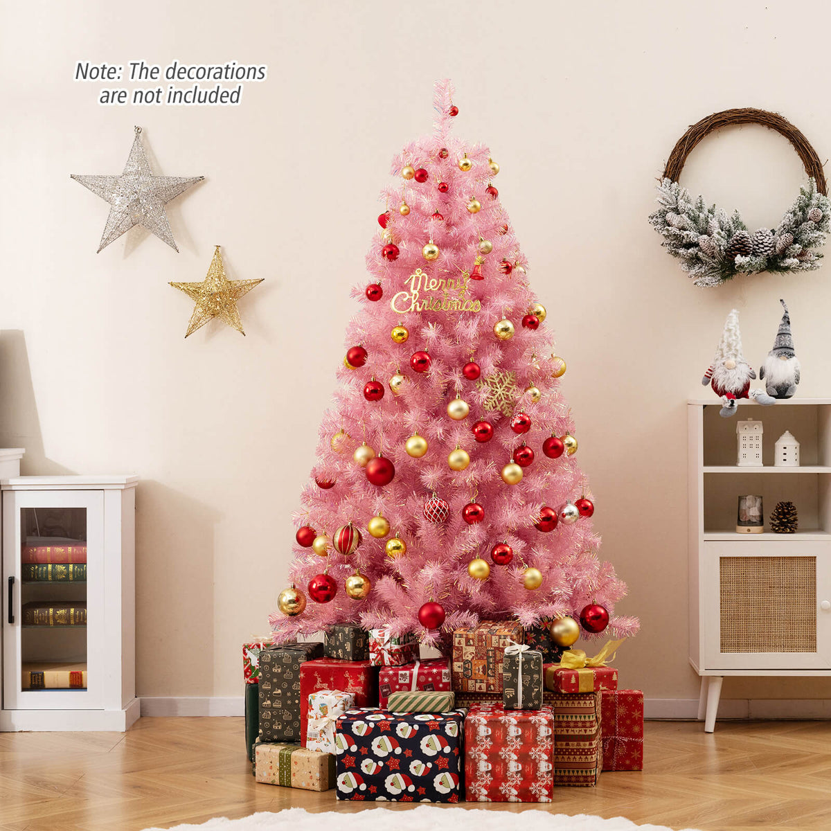 Pink 6 ft Pre-Lit Tinsel Christmas Tree with Lush Branch Tips & LED Lights