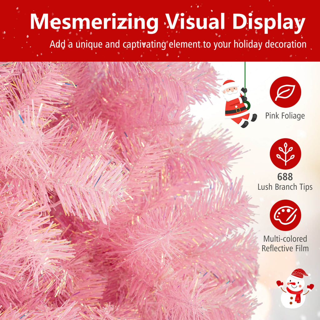 Pink 6 ft Pre-Lit Tinsel Christmas Tree with Lush Branch Tips & LED Lights