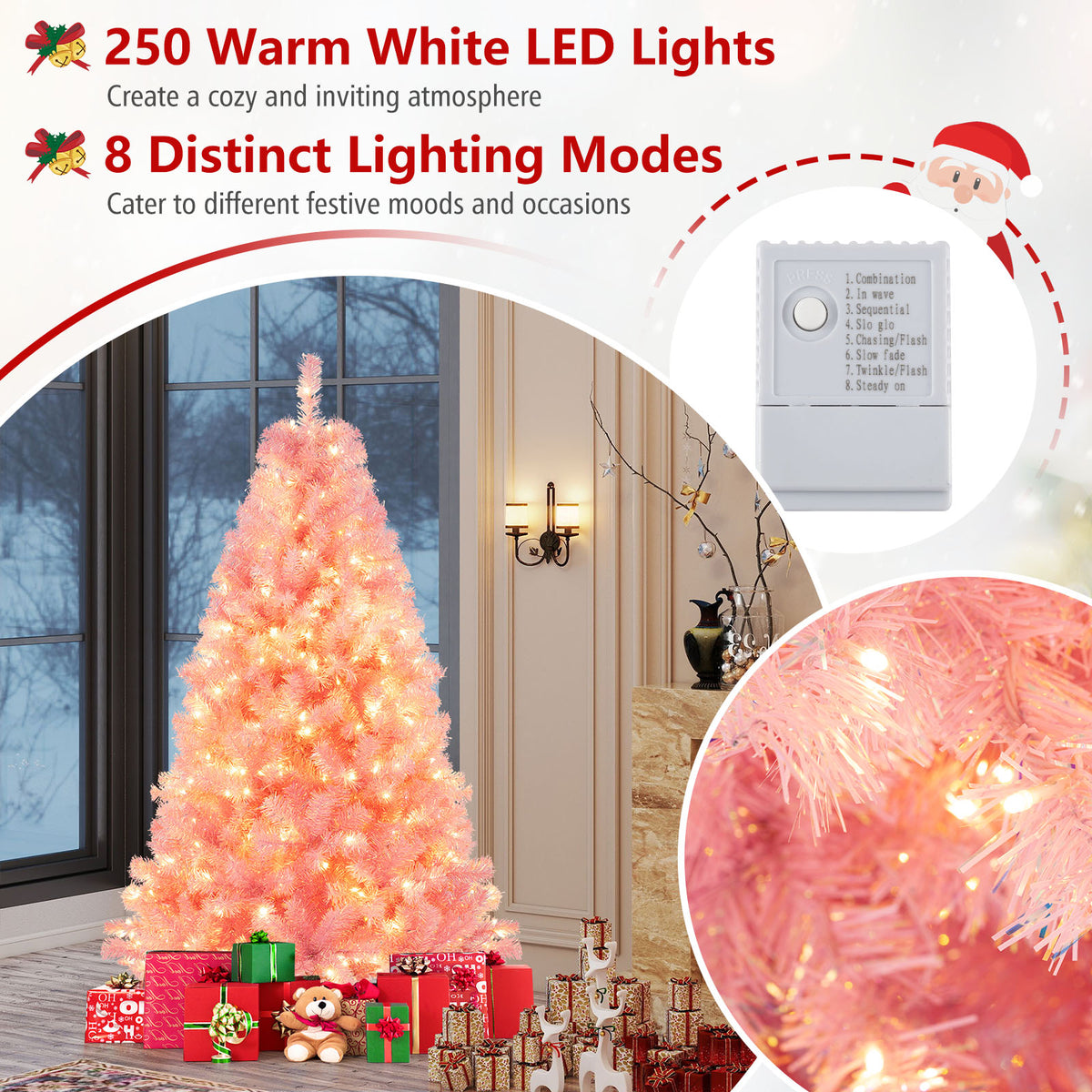 Pink 6 ft Pre-Lit Tinsel Christmas Tree with Lush Branch Tips & LED Lights