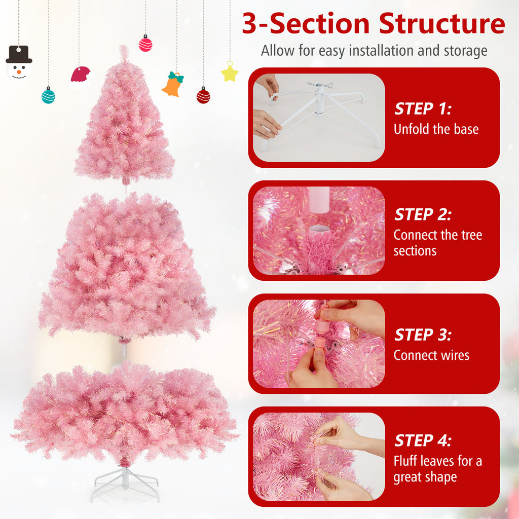 Pink 6 ft Pre-Lit Tinsel Christmas Tree with Lush Branch Tips & LED Lights