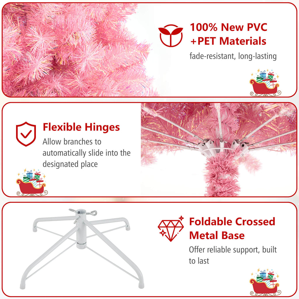 Pink 6 ft Pre-Lit Tinsel Christmas Tree with Lush Branch Tips & LED Lights