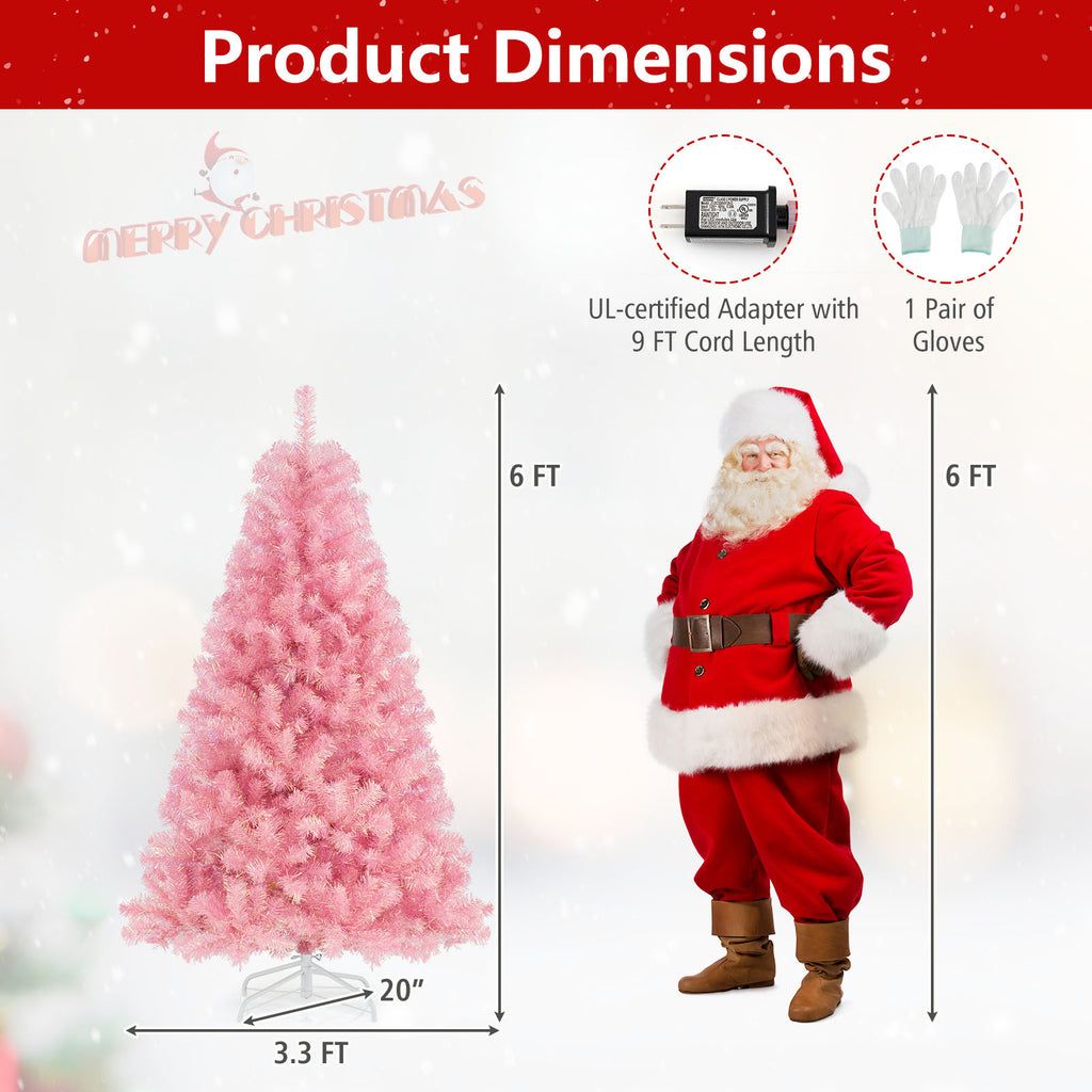 Pink 6 ft Pre-Lit Tinsel Christmas Tree with Lush Branch Tips & LED Lights