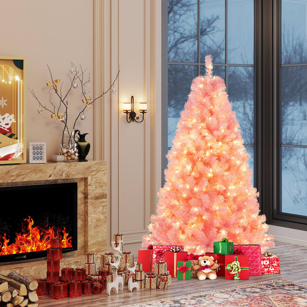 Pink 6 ft Pre-Lit Tinsel Christmas Tree with Lush Branch Tips & LED Lights