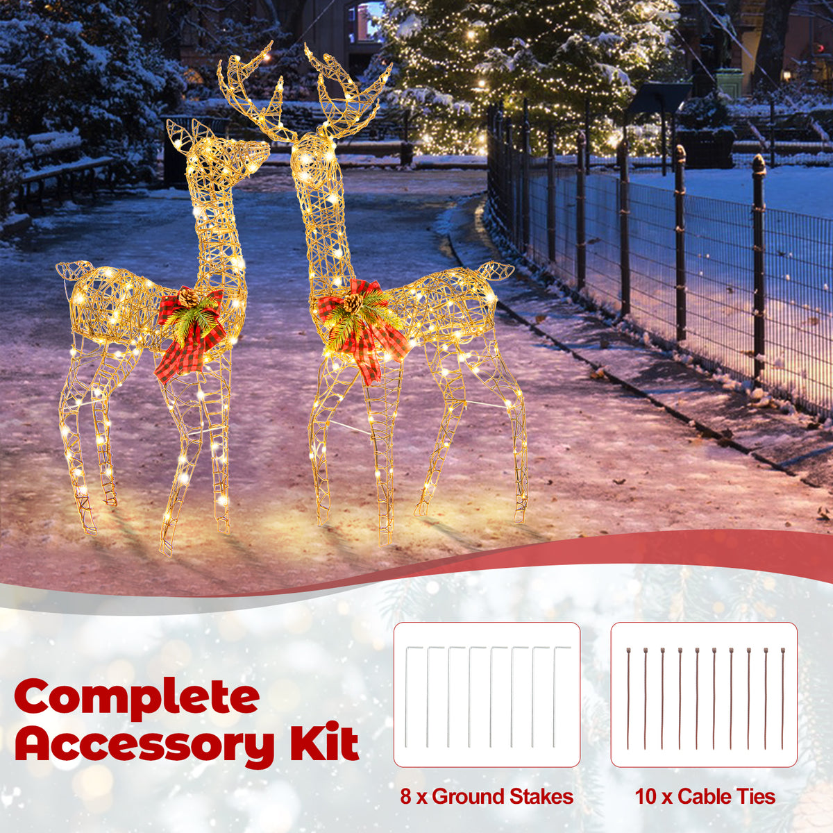 2 Pieces Lighted Reindeer Family Christmas Yard Decor with 200 LED Lights - Outdoor & Indoor Friendly