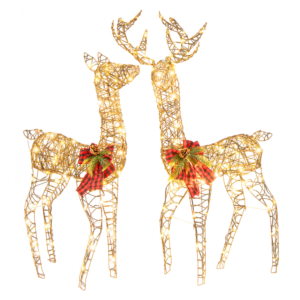 2 Pieces Lighted Reindeer Family Christmas Yard Decor with 200 LED Lights - Outdoor & Indoor Friendly