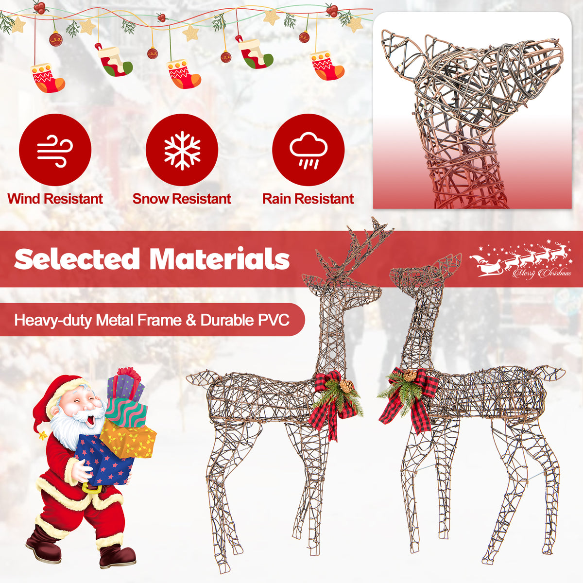 2 Pieces Lighted Reindeer Family Christmas Yard Decor with 200 LED Lights - Outdoor & Indoor Friendly