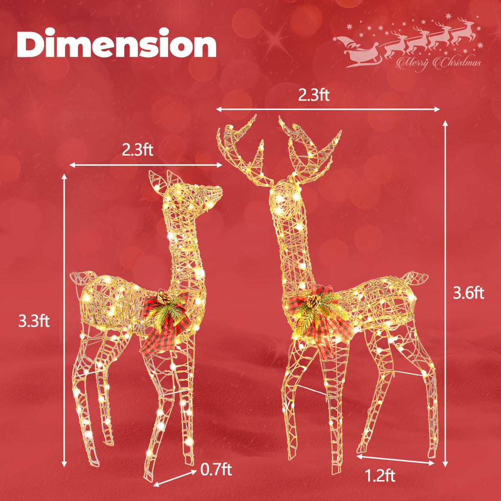 2 Pieces Lighted Reindeer Family Christmas Yard Decor with 200 LED Lights - Outdoor & Indoor Friendly