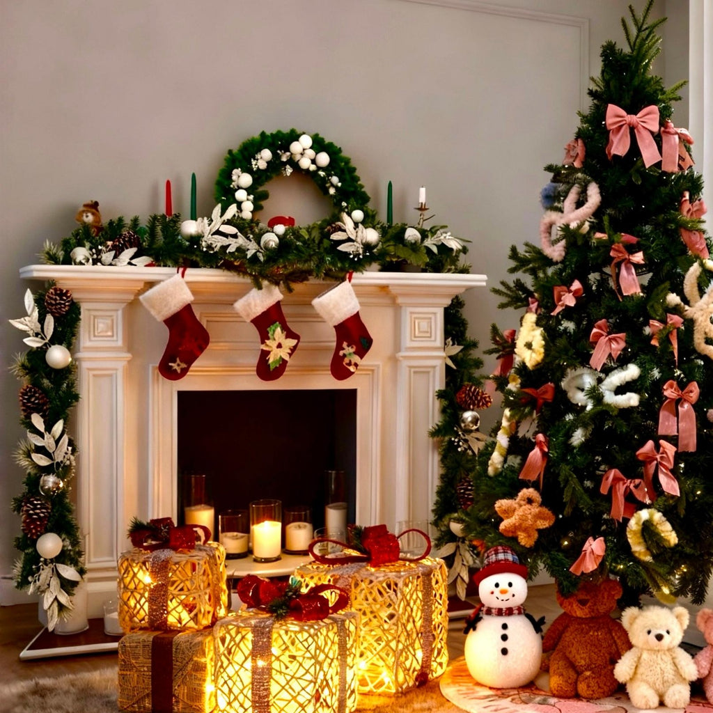 6/7 Feet Pre-lit Christmas Tree with 280 Warm White LED Lights & 8 Lighting Modes