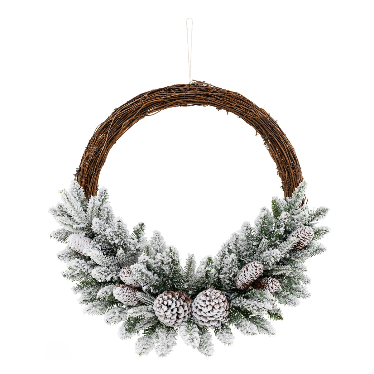 24 Inch Pre-Lit Snow Flocked Artificial Christmas Wreath with Pine Cones & 35 LED Lights