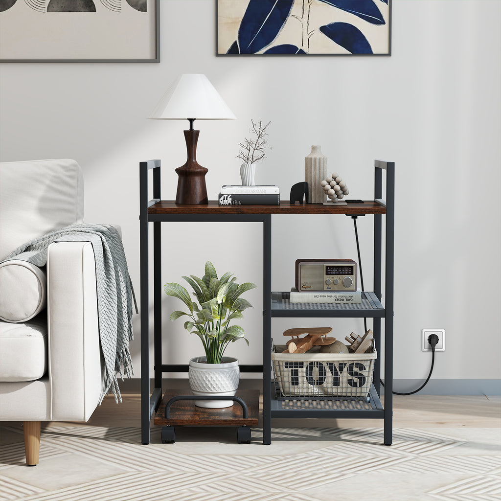 Printer Stand with Charging Station and Storage Shelves - Rustic Brown