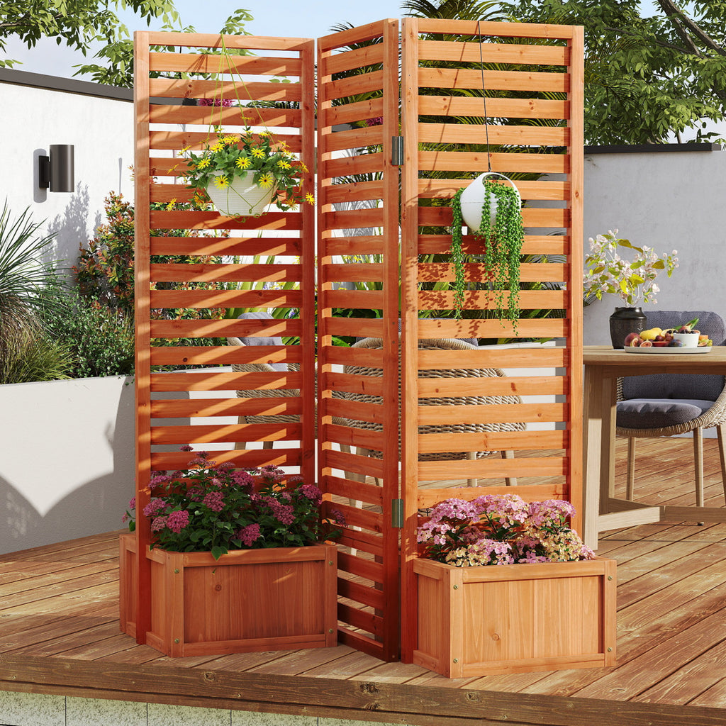 3-Panel Solid Wood Frame Freestanding Garden Fence with 2