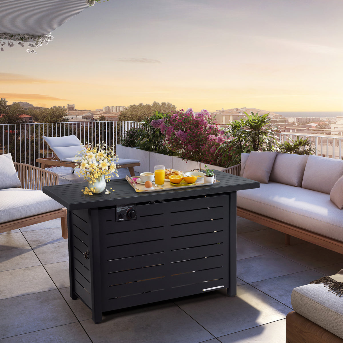 42 Inch 60,000 BTU Fire Pit Table - Alloy Steel Tabletop
