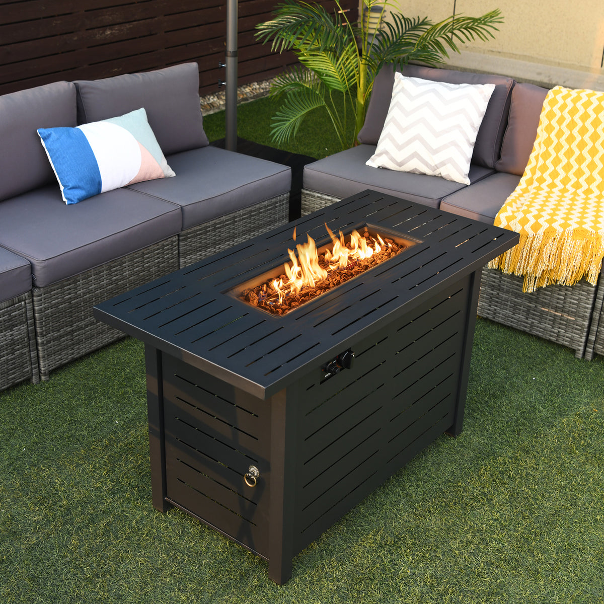42 Inch 60,000 BTU Fire Pit Table - Alloy Steel Tabletop