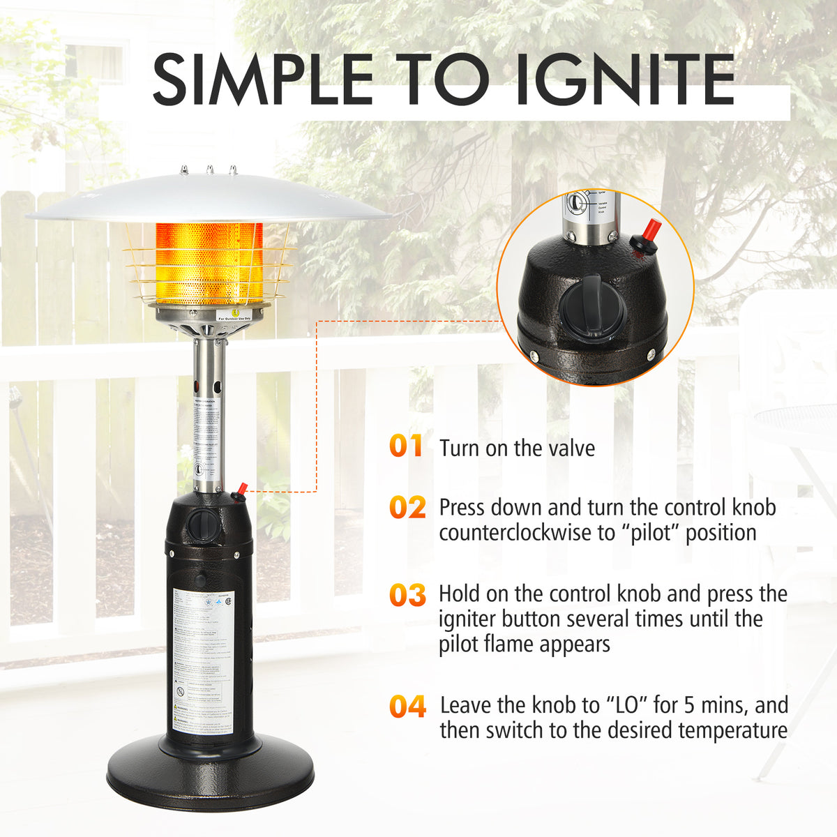11000 BTU Portable Tabletop Propane Patio Heater - Black