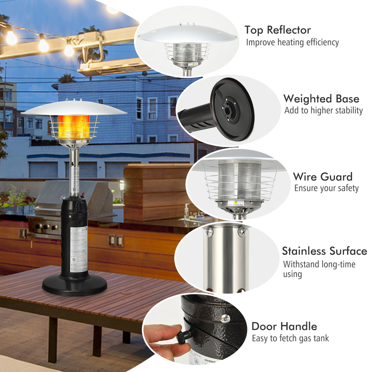11000 BTU Portable Tabletop Propane Patio Heater - Black