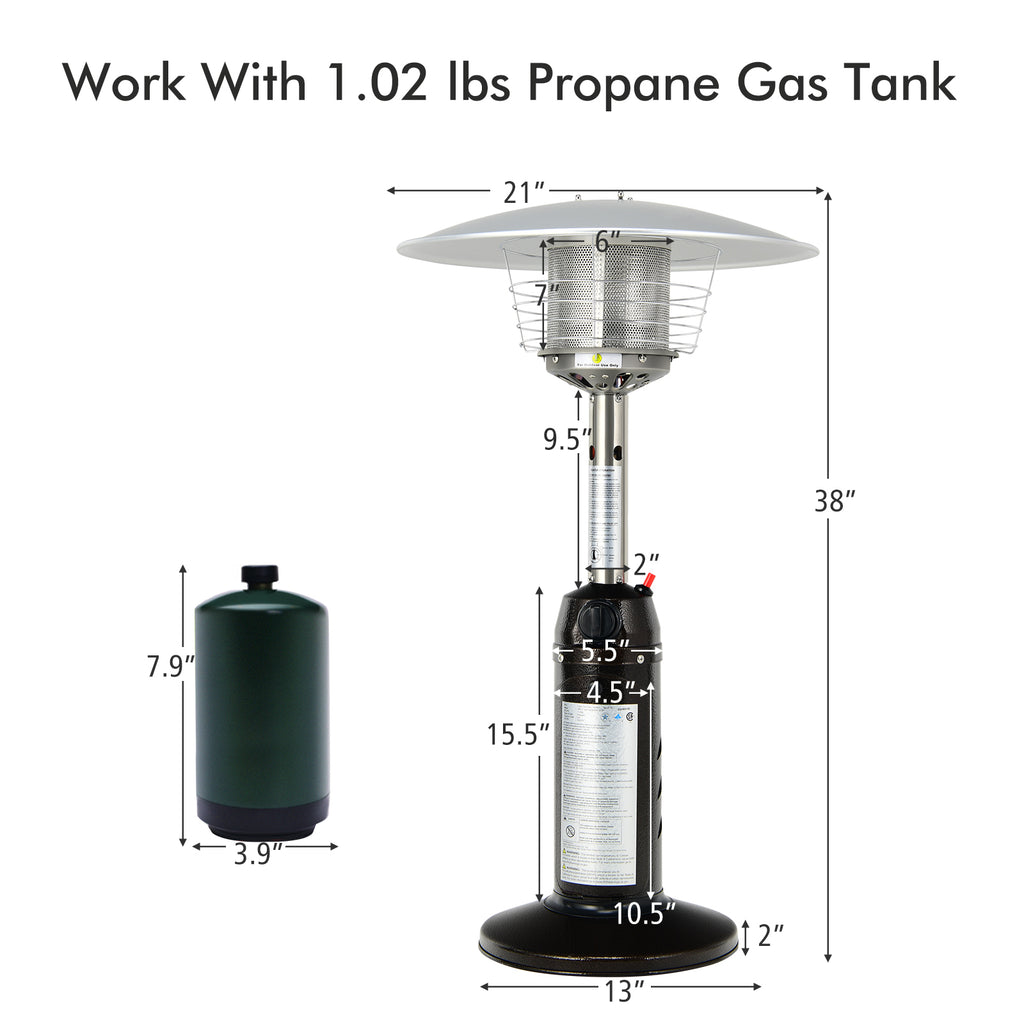 11000 BTU Portable Tabletop Propane Patio Standing Heater