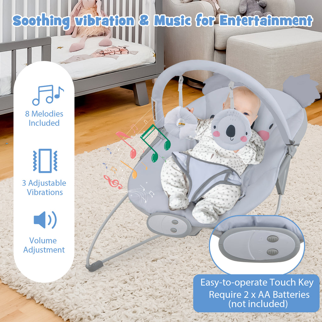 Portable Baby Bouncer Infant Rocker Seat with Detachable Toy Bar - Gray