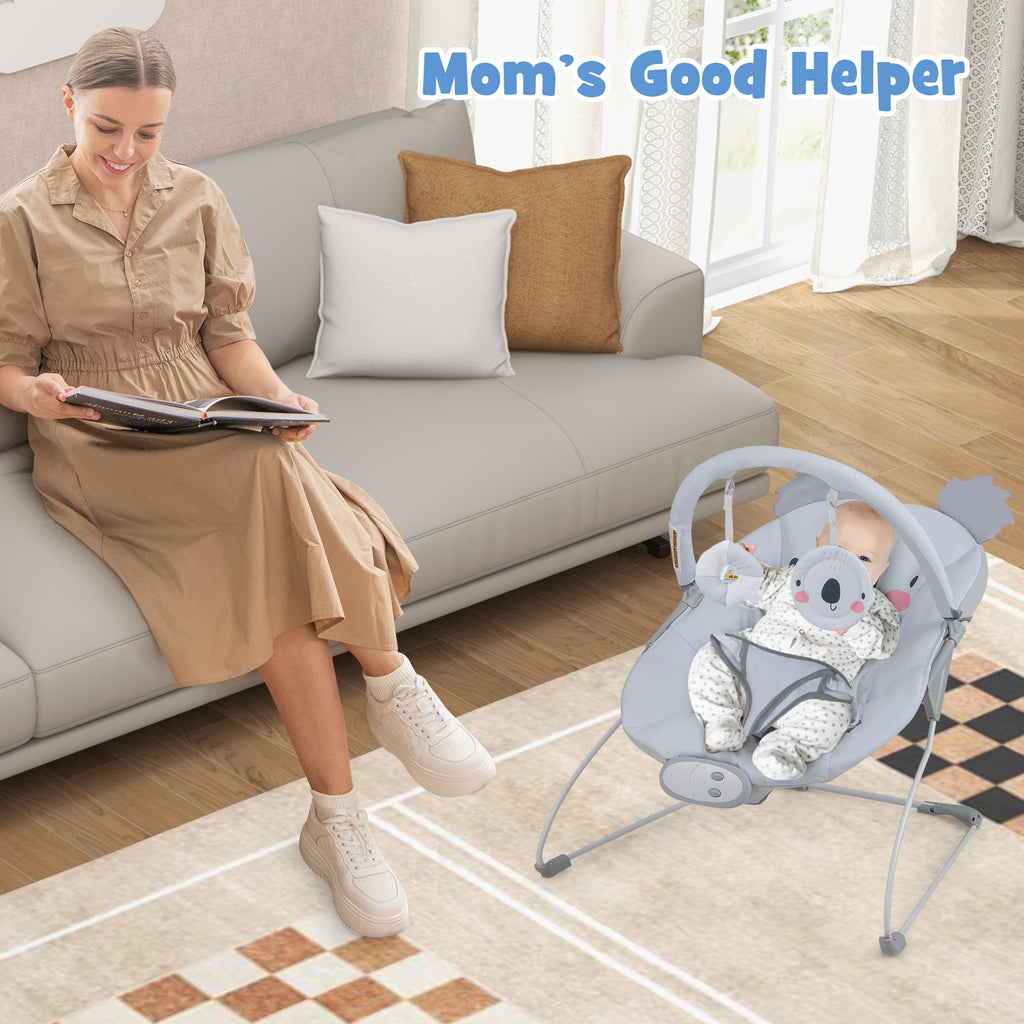 Portable Baby Bouncer Infant Rocker Seat with Detachable Toy Bar - Gray
