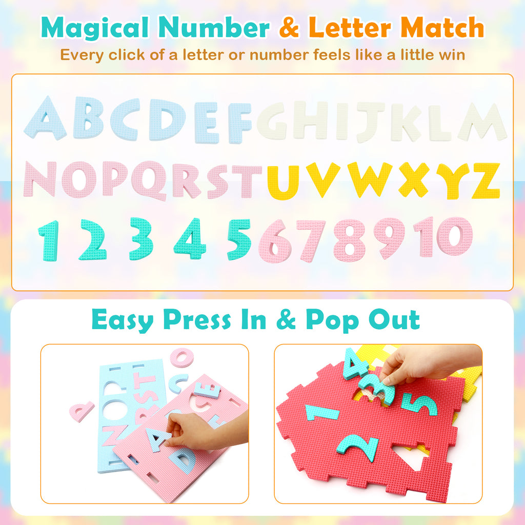 Puzzle Floor Mats with Interlocking Alphabet and Numbers - Style 4 for Kids