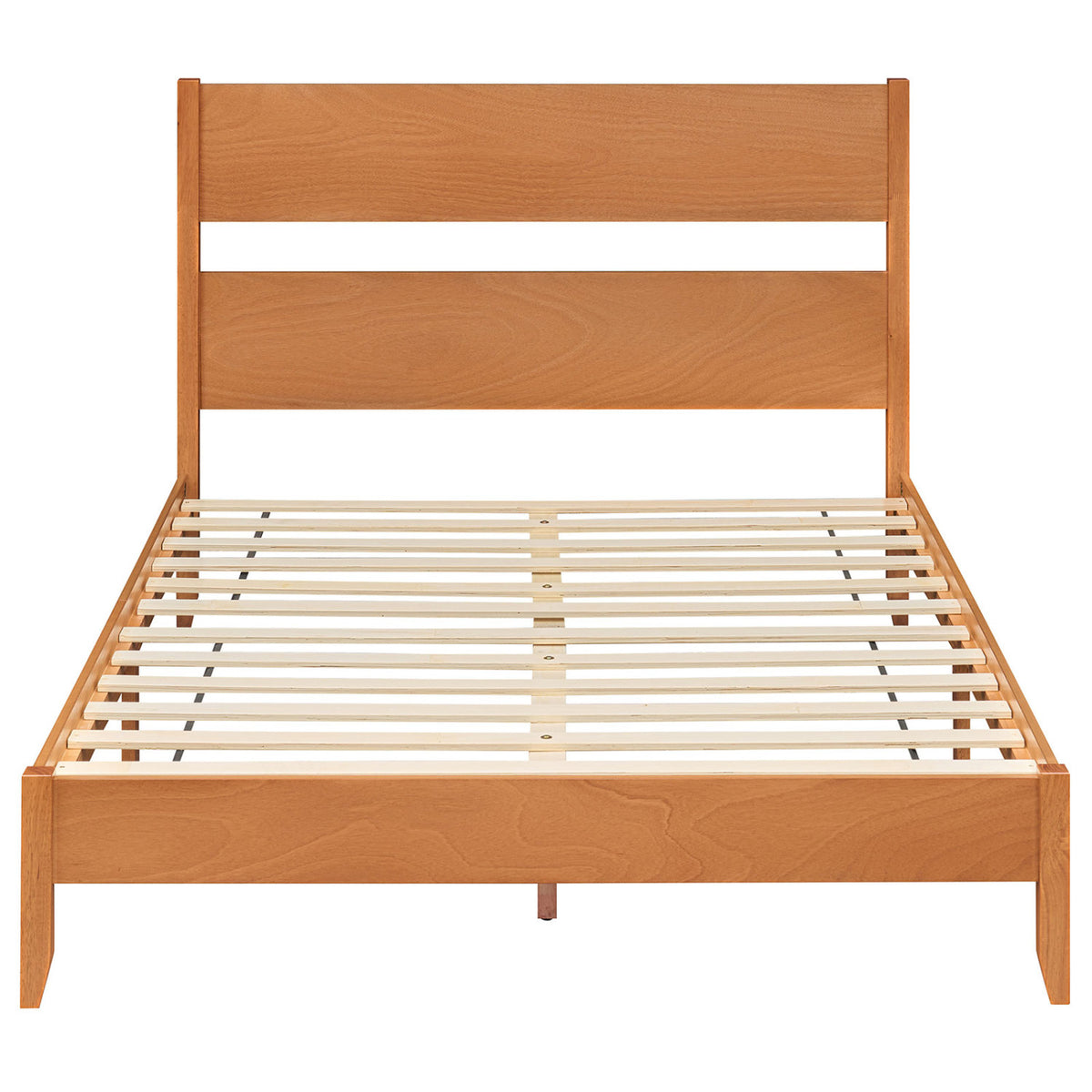 Queen Bed Frame with Headboard and Wood Legs - Brown