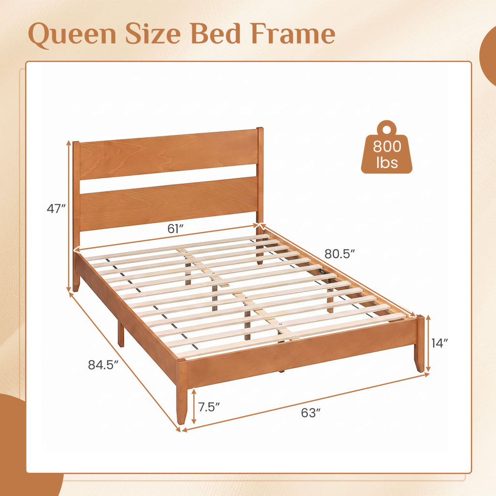 Queen Bed Frame with Headboard and Wood Legs - Brown