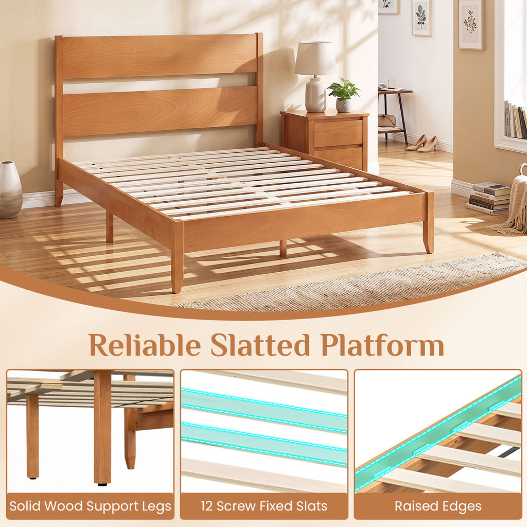 Queen Bed Frame with Headboard and Wood Legs - Brown