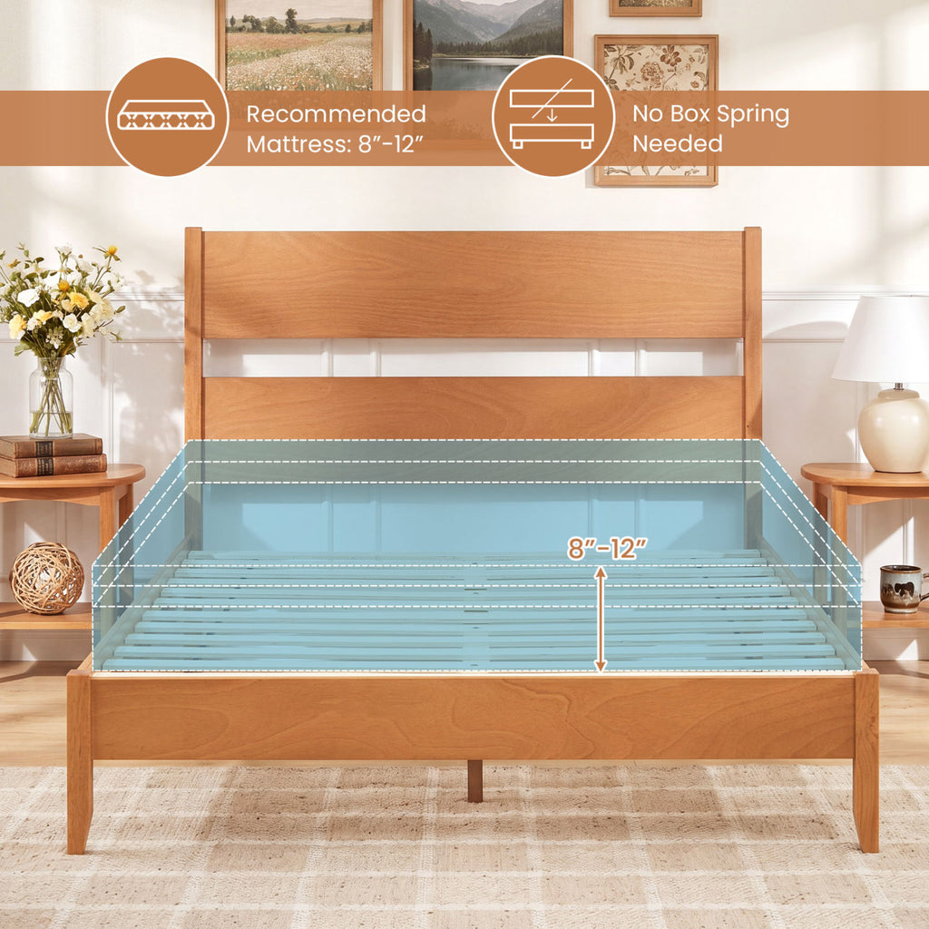 Queen Bed Frame with Headboard and Wood Legs - Brown