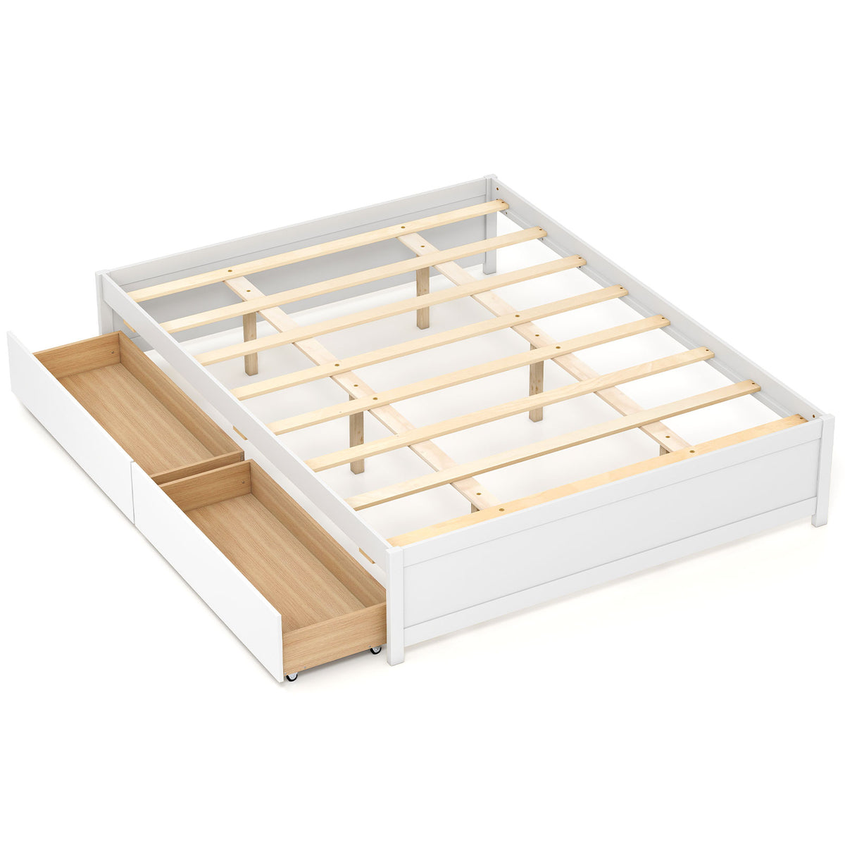 Queen Size Bed Frame with Storage Drawers - White