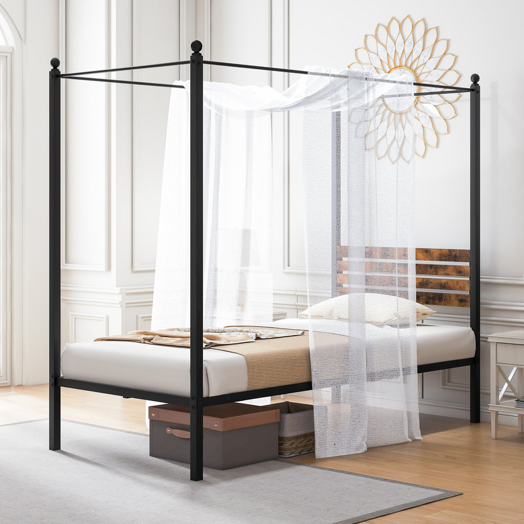 Twin Size Canopy Bed Frame with Under Bed Storage
