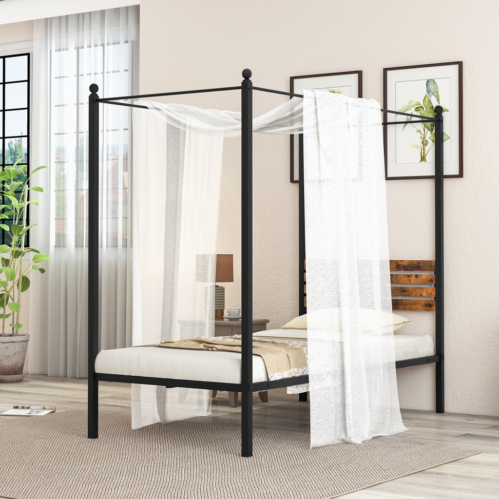 Twin Size Canopy Bed Frame with Under Bed Storage