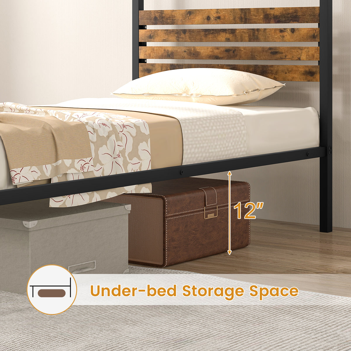 Twin Size Canopy Bed Frame with Under Bed Storage