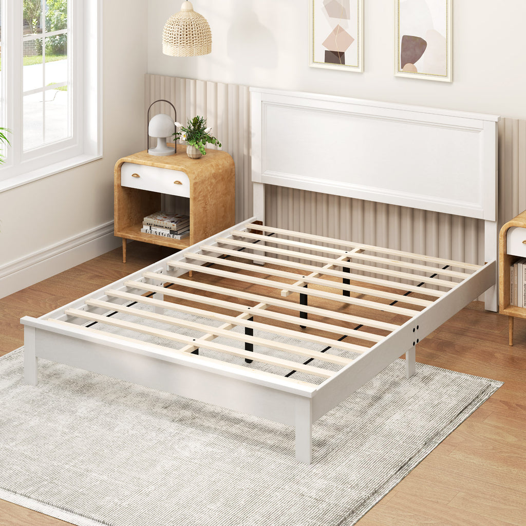 Queen Size Platform Bed Frame with Headboard - White