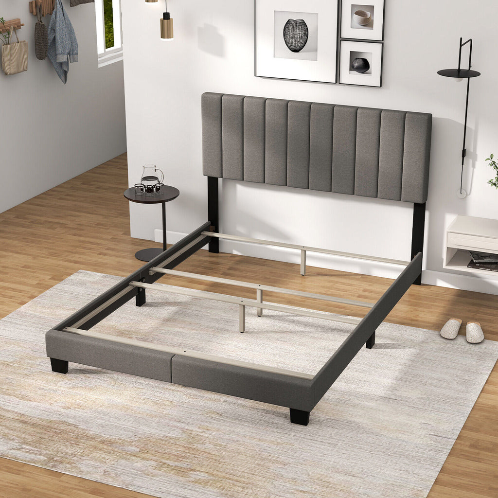 Queen Size Upholstered Bed Frame with Tufted Headboard - Gray