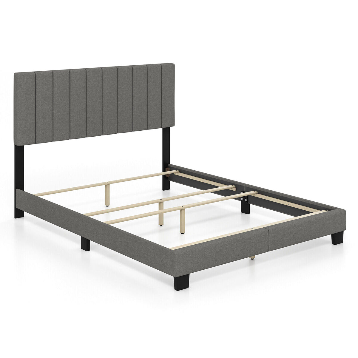 Queen Size Upholstered Bed Frame with Tufted Headboard - Gray