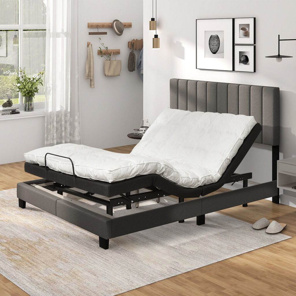 Queen Size Upholstered Bed Frame with Tufted Headboard - Gray