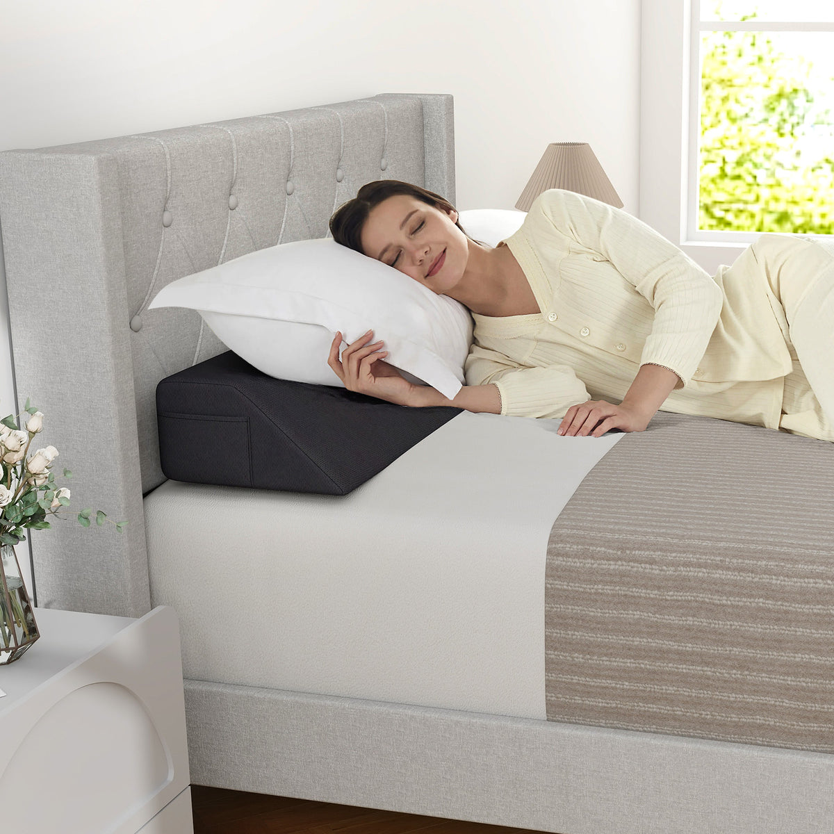 Bed Wedge Pillow Queen Size with Storage Bag