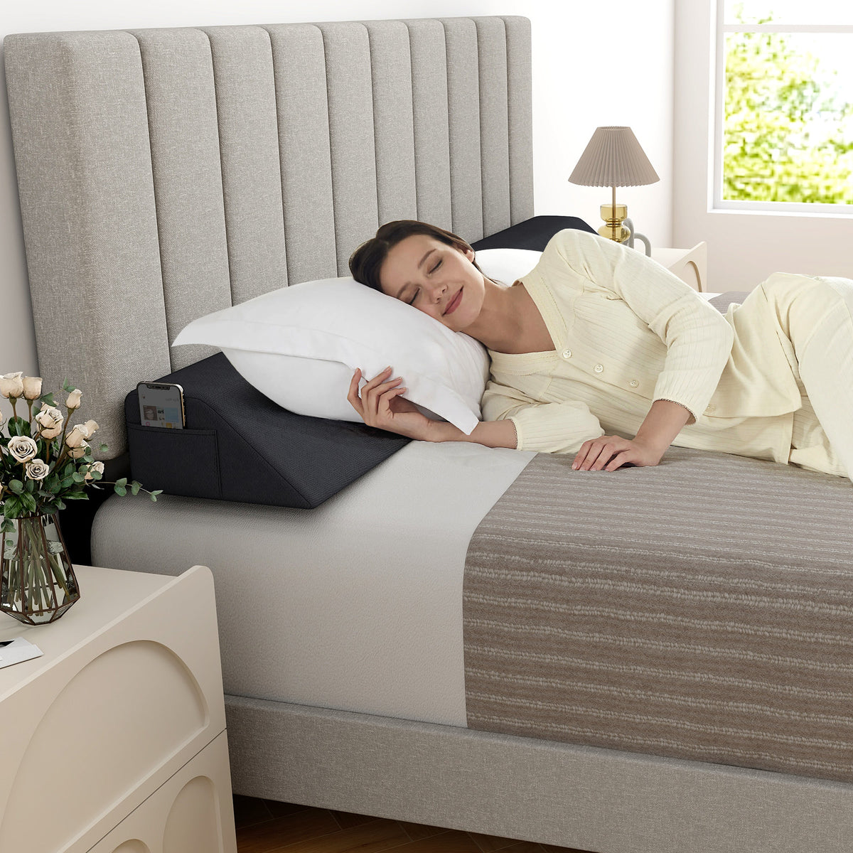 Bed Wedge Pillow Queen Size with Storage Bag