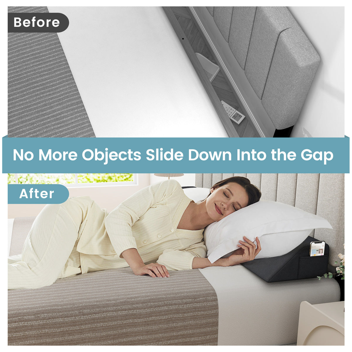 Bed Wedge Pillow Queen Size with Storage Bag