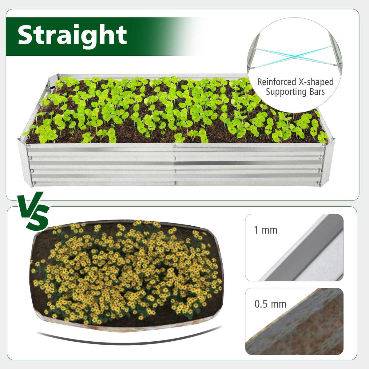Galvanized Raised Garden Bed 6 x 3 ft with Open Base