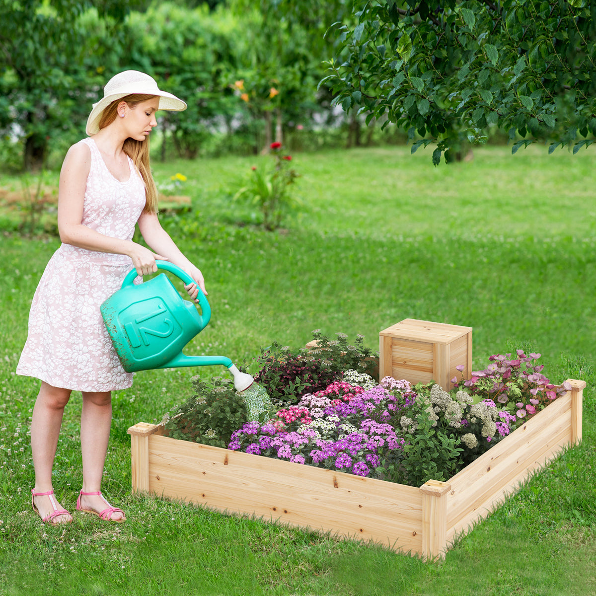 49 Inch Raised Garden Bed with Compost Bin, Natural