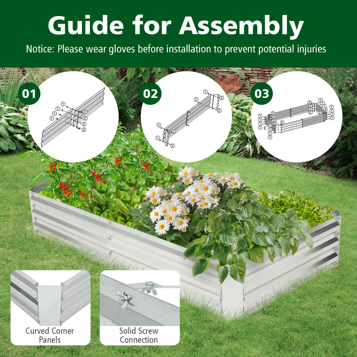 Metal Galvanized Raised Garden Bed with Open-Ended Base