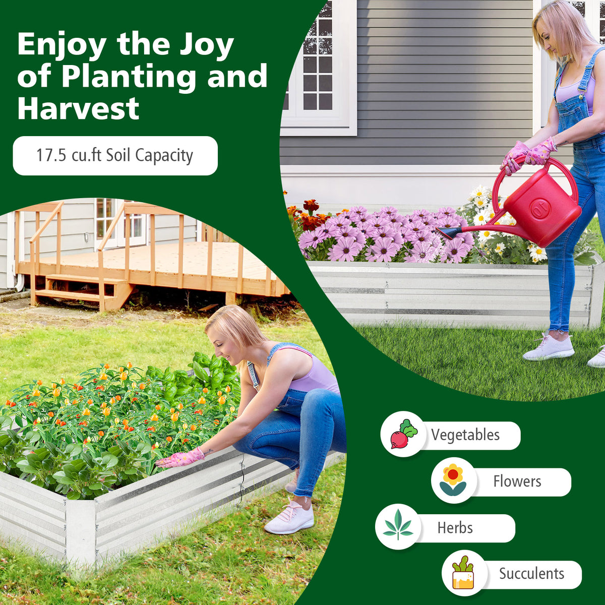Metal Galvanized Raised Garden Bed with Open-Ended Base