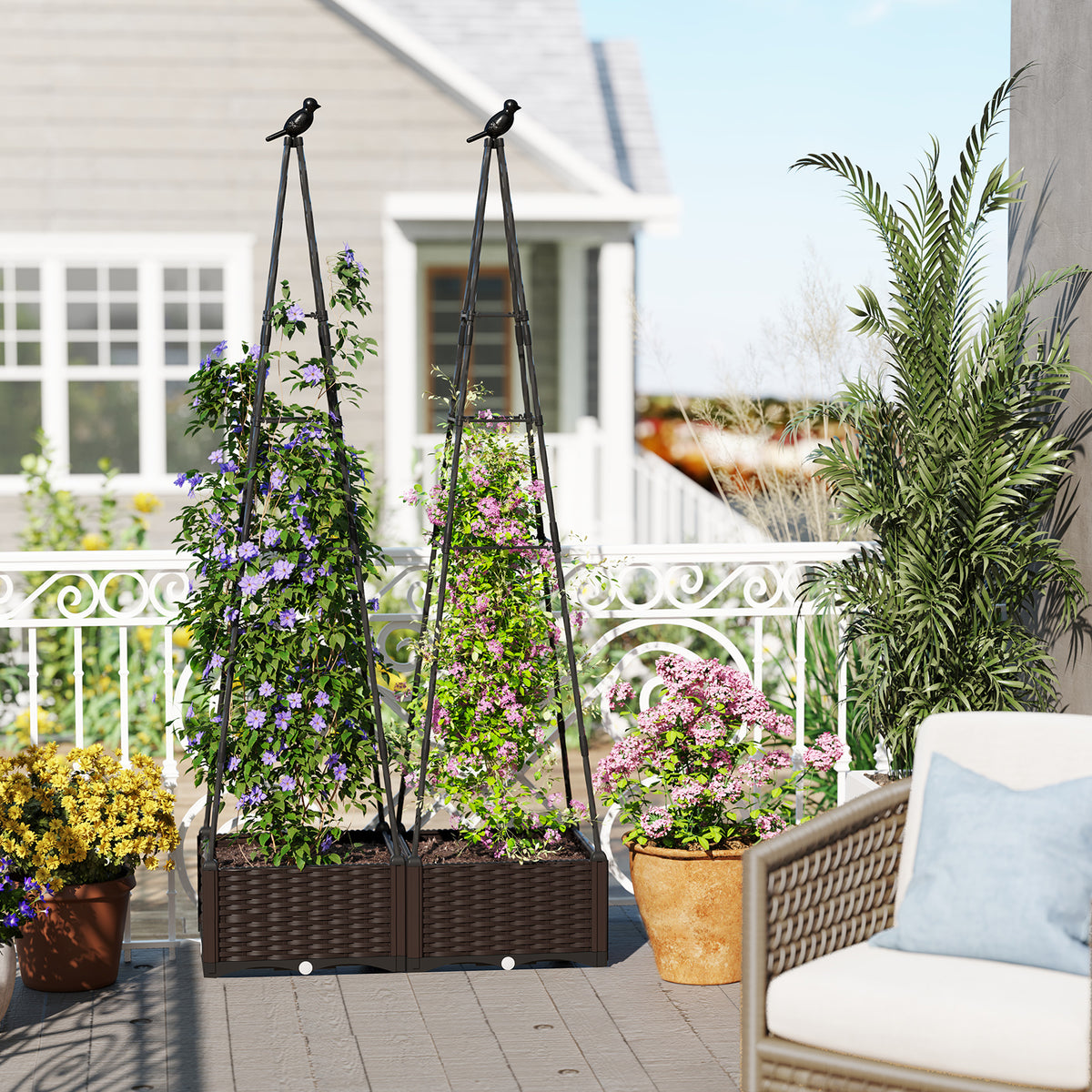 Raised Garden Bed Adjustable with Plant Box and Trellis Lockable