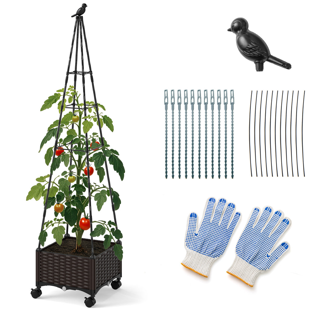 Raised Garden Bed Adjustable with Plant Box and Trellis Lockable