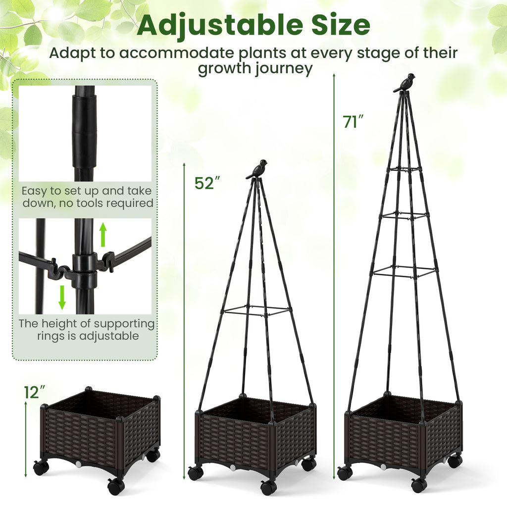 Raised Garden Bed Adjustable with Plant Box and Trellis Lockable