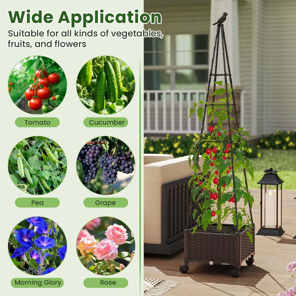 Raised Garden Bed Adjustable with Plant Box and Trellis Lockable
