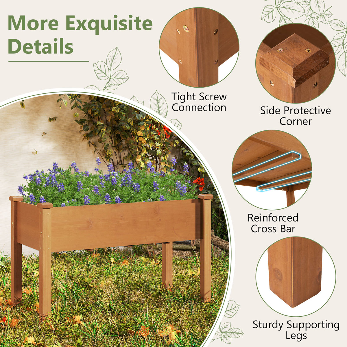 Raised Garden Bed with Legs and Drainage Holes - Brown