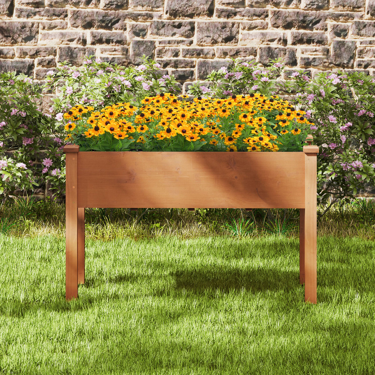 Raised Garden Bed with Legs and Drainage Holes - Brown