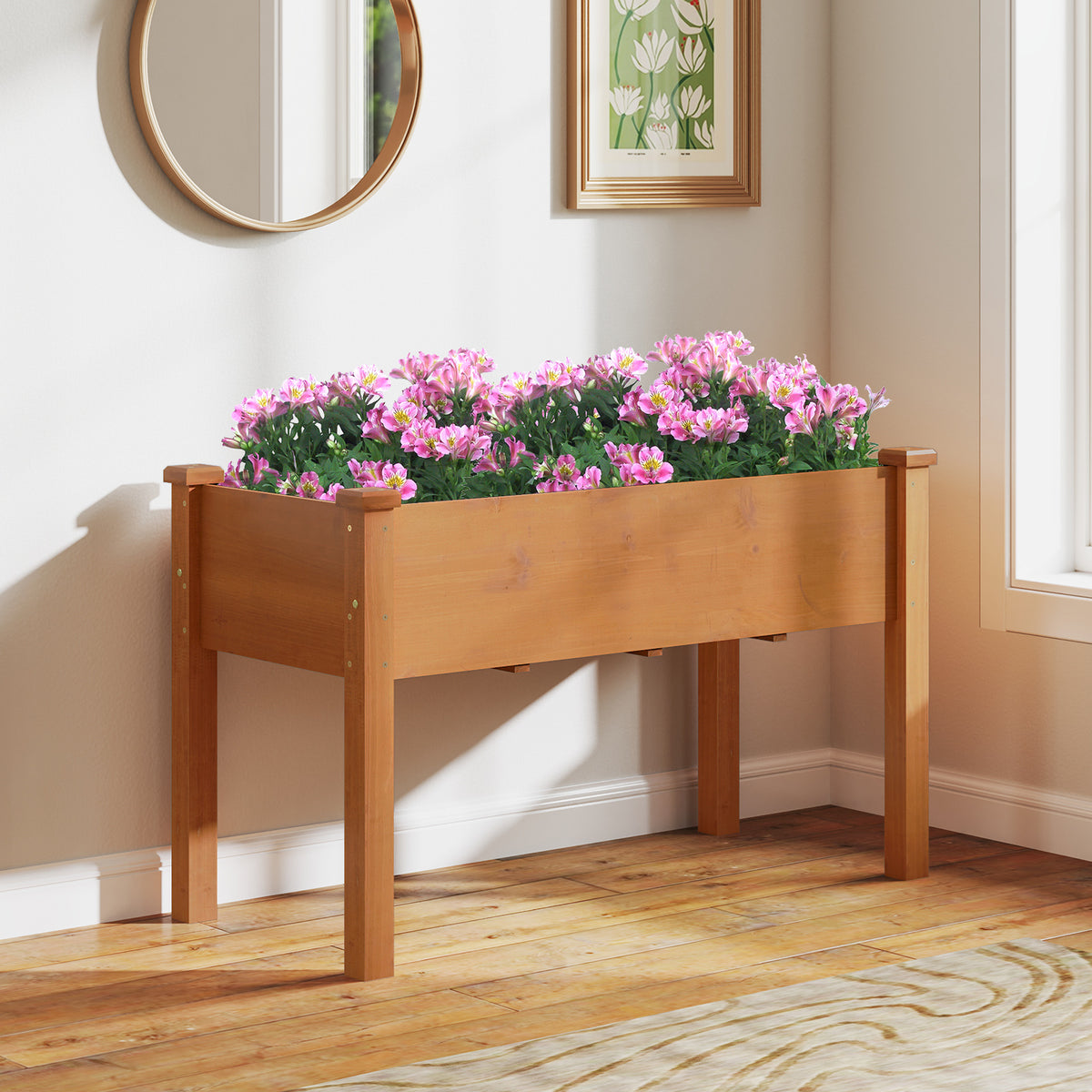 Raised Garden Bed with Legs and Drainage Holes - Brown