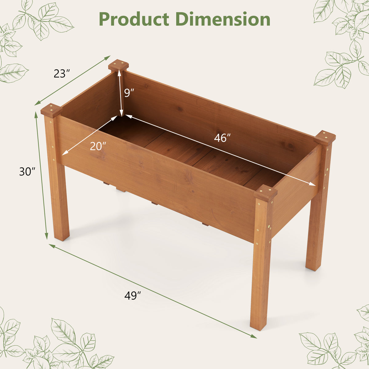 Raised Garden Bed with Legs and Drainage Holes - Brown